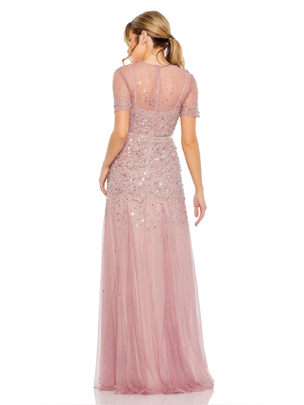 NEW MAC DUGGAL High Neck Short Sleeve Sequin Embellished Gown Sz: 18 #93909 - Picture 3 of 13